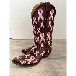 L2214-1 OLD GRINGO RIBBON BRASS PINK EMBROIDERED BREAST CANCER LEATHER BOOTS 8.5
